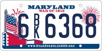 MD license plate 6BK6368
