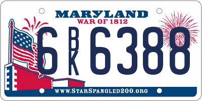 MD license plate 6BK6388