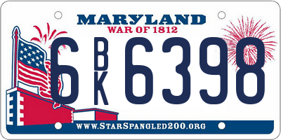 MD license plate 6BK6398