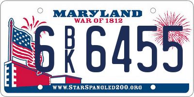 MD license plate 6BK6455