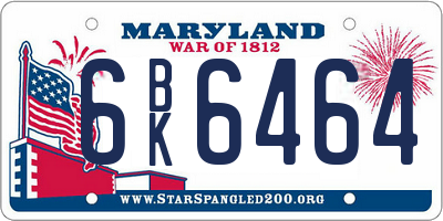 MD license plate 6BK6464