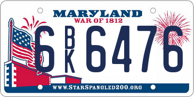 MD license plate 6BK6476