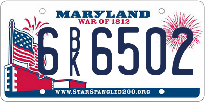 MD license plate 6BK6502