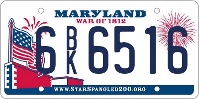 MD license plate 6BK6516