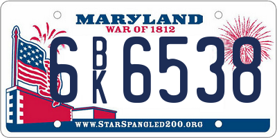 MD license plate 6BK6538