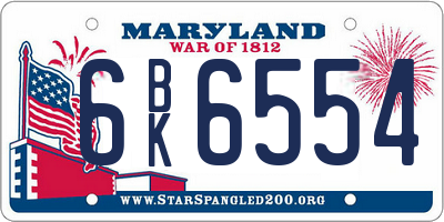 MD license plate 6BK6554