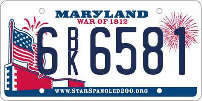 MD license plate 6BK6581