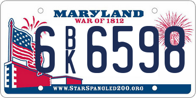 MD license plate 6BK6598