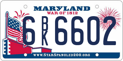 MD license plate 6BK6602