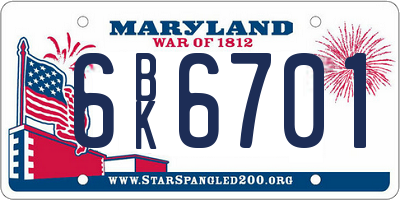 MD license plate 6BK6701