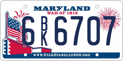 MD license plate 6BK6707