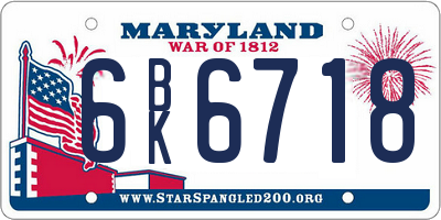 MD license plate 6BK6718