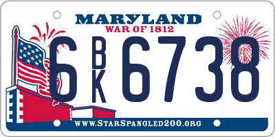 MD license plate 6BK6738