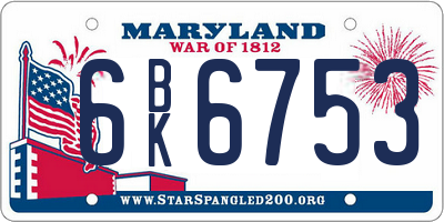 MD license plate 6BK6753
