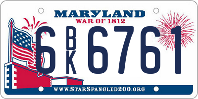 MD license plate 6BK6761