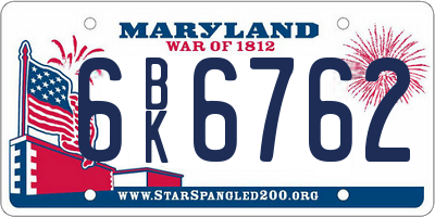 MD license plate 6BK6762