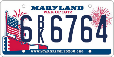 MD license plate 6BK6764