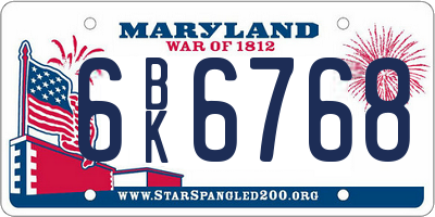 MD license plate 6BK6768