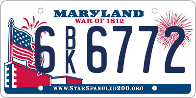 MD license plate 6BK6772