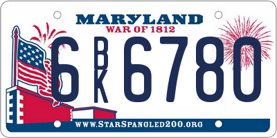 MD license plate 6BK6780