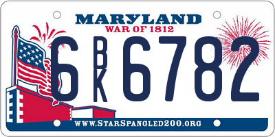 MD license plate 6BK6782