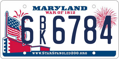 MD license plate 6BK6784