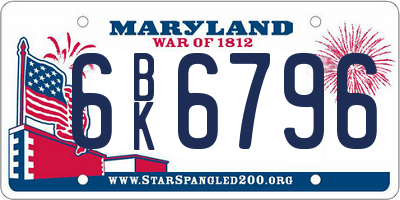 MD license plate 6BK6796