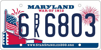 MD license plate 6BK6803