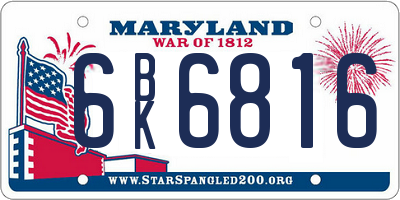 MD license plate 6BK6816