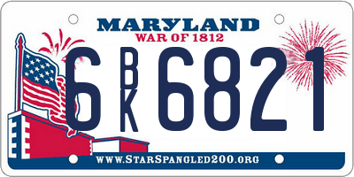 MD license plate 6BK6821