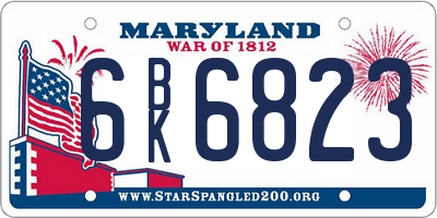 MD license plate 6BK6823