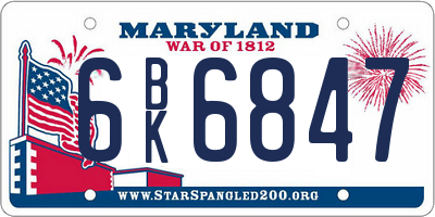 MD license plate 6BK6847