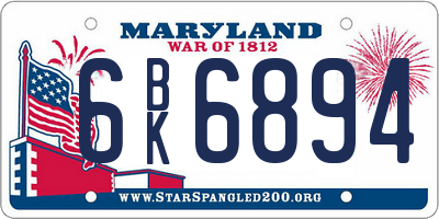 MD license plate 6BK6894
