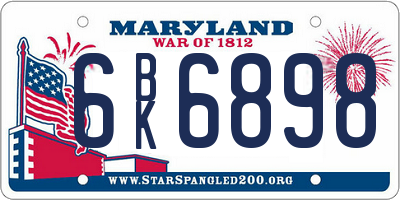 MD license plate 6BK6898