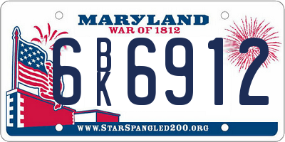 MD license plate 6BK6912