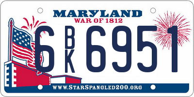 MD license plate 6BK6951
