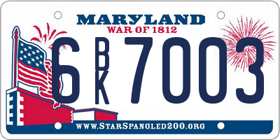 MD license plate 6BK7003
