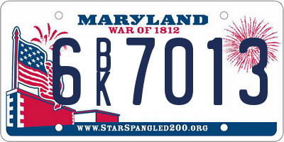 MD license plate 6BK7013