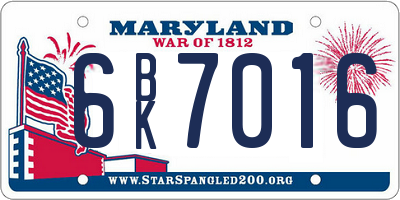 MD license plate 6BK7016