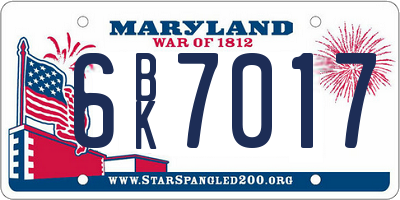 MD license plate 6BK7017