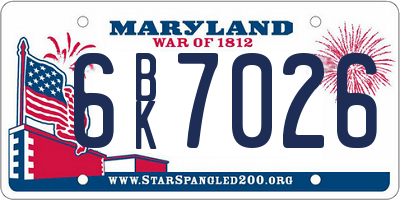 MD license plate 6BK7026