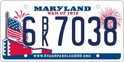 MD license plate 6BK7038