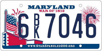MD license plate 6BK7046