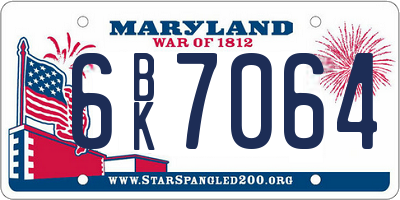 MD license plate 6BK7064