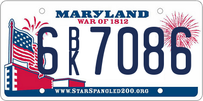 MD license plate 6BK7086
