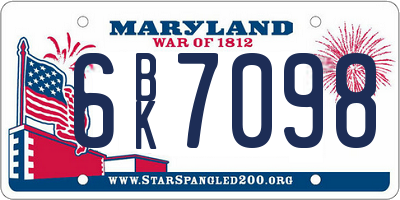 MD license plate 6BK7098