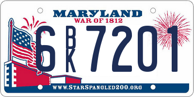 MD license plate 6BK7201