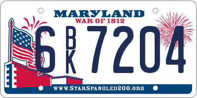 MD license plate 6BK7204