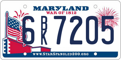 MD license plate 6BK7205