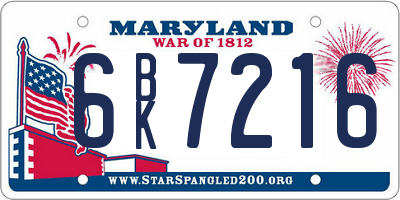 MD license plate 6BK7216